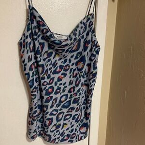 Nine West Blue leopard print cowl neck camisole tank top Like New